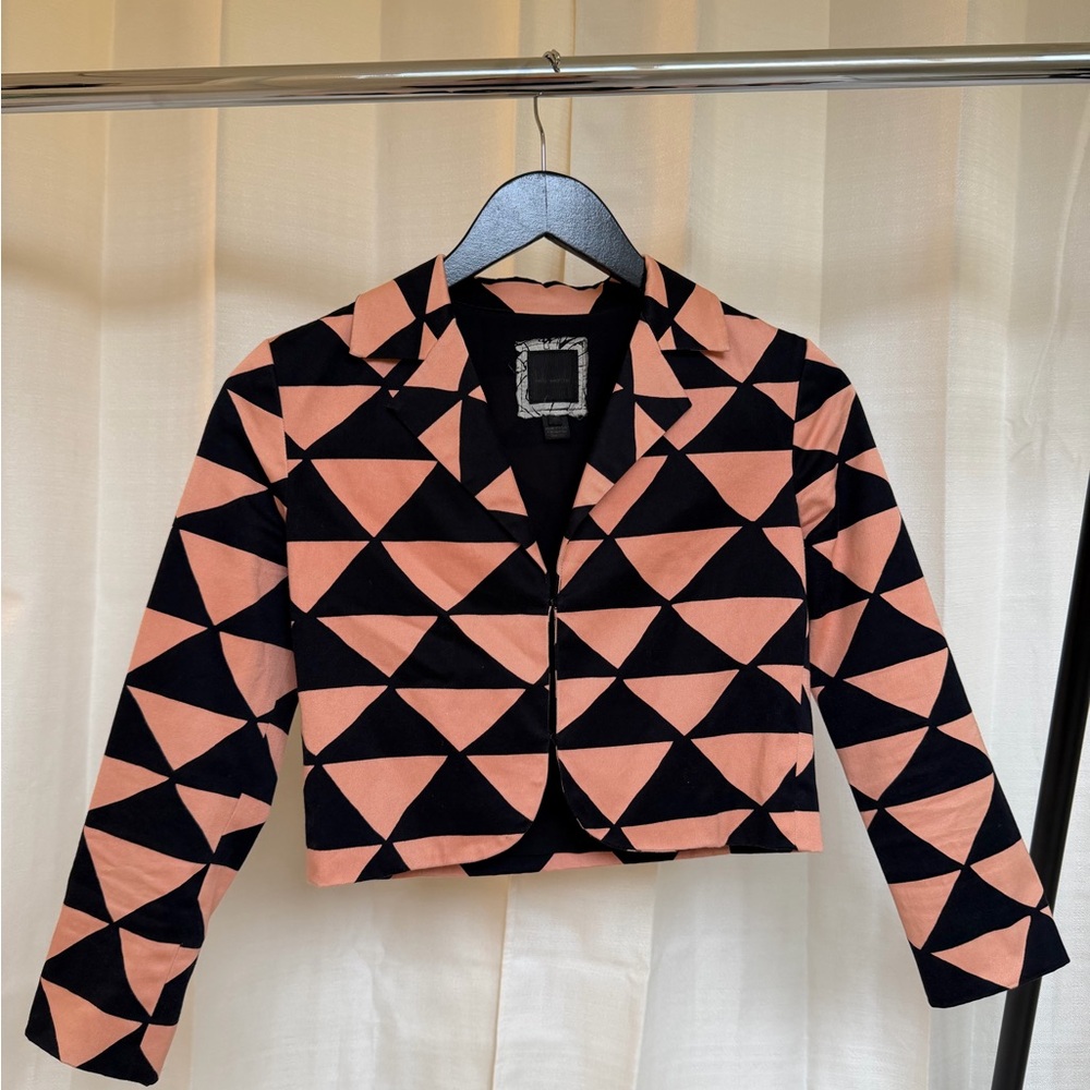Kelly Wearstler Geometric Black and Pink Cropped Blazer